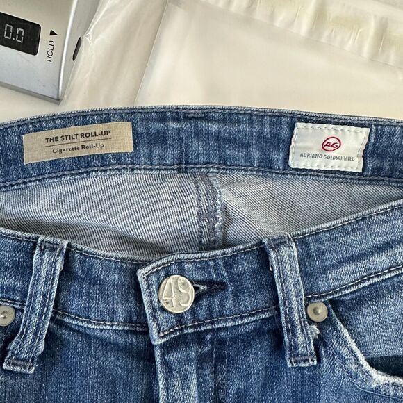 Ag Adriano Goldschmeid Distressed Med Wash The Stilt Cigarette Roll Up Jeans 27 - Picture 8 of 15